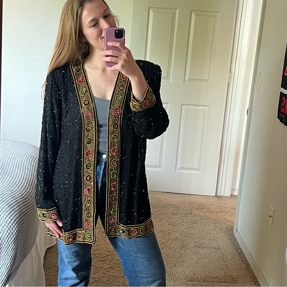Embroidered Black Jacket with Colorful Trim